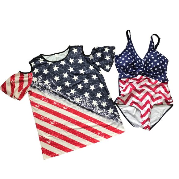 Unbranded Women's American Flag One Piece Bathing Suit, Patriotic‎ Shirt XL New - Picture 1 of 14